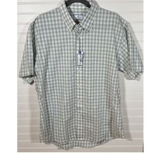 Properly Tied Mens Grey White Gingham Short Sleeve Button Down Shirt Large NEW
